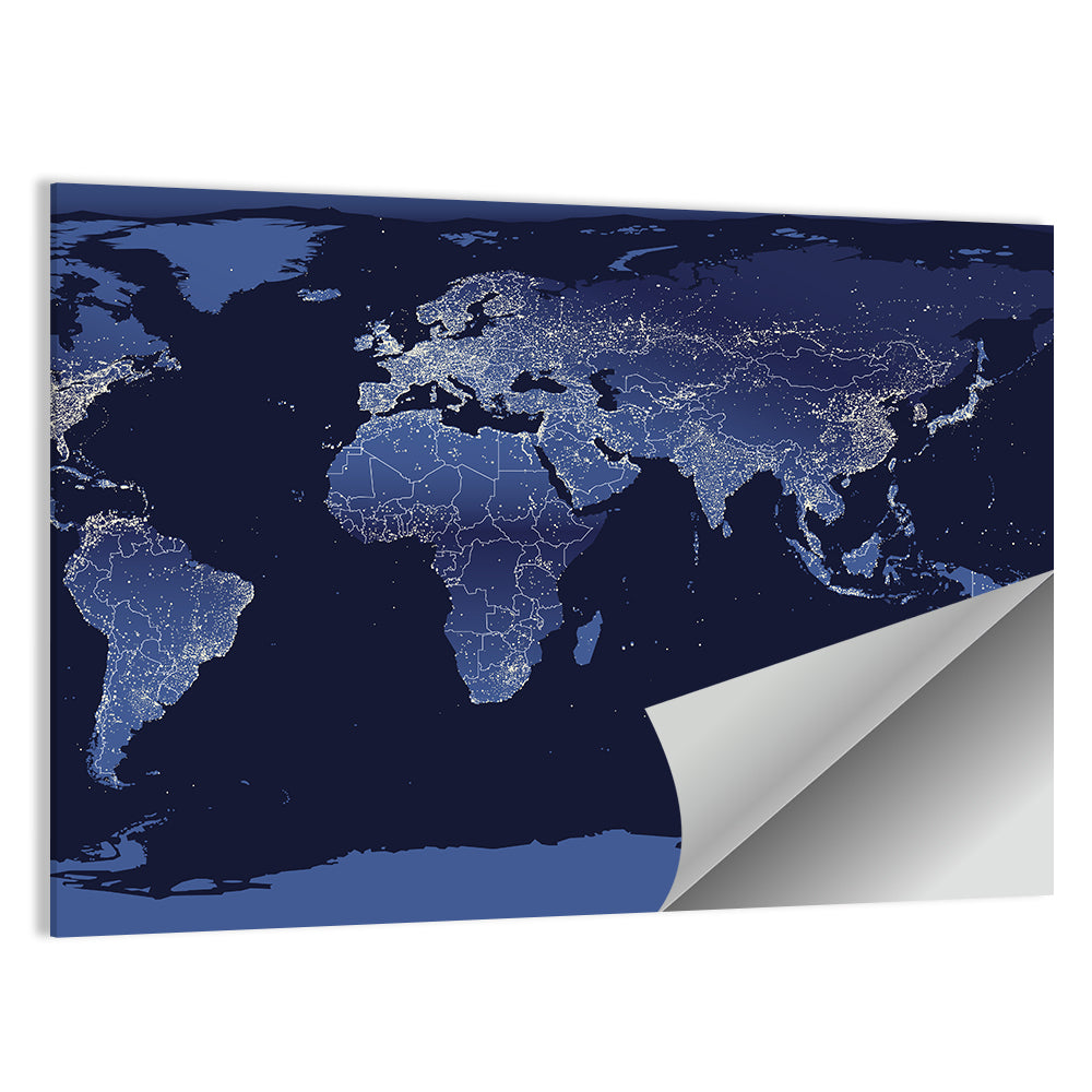Global Night Lights Map Wall Art