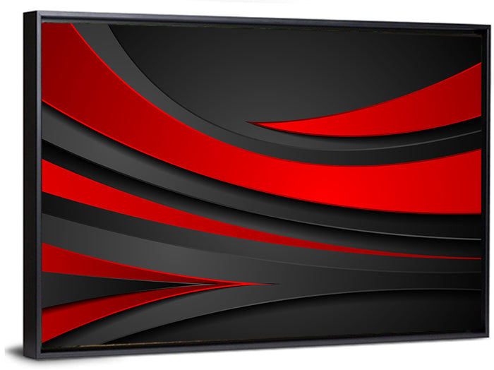 Layered Wavy Forms in Red and Black Wall Art as a framed canvas