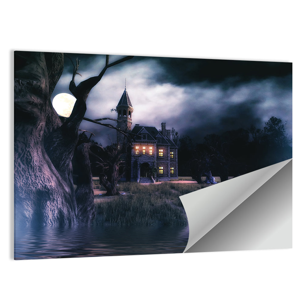Moonlit Haunted House Wall Art