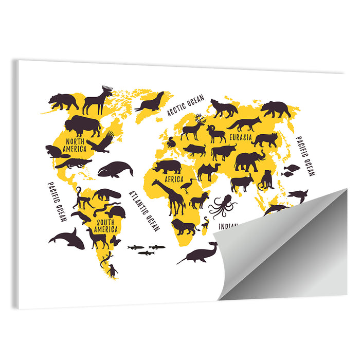 Animal World Map Wall Art as a poster print