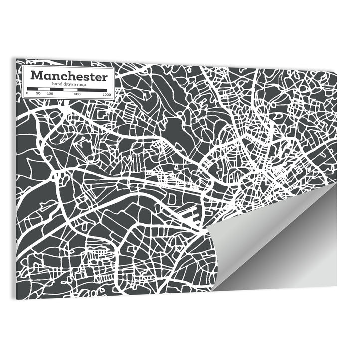 Manchester Street Grid Map Wall Art as a poster print