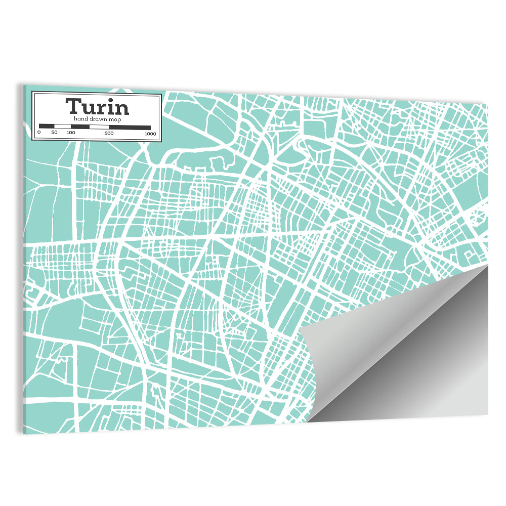 Turin Teal City Map Wall Art