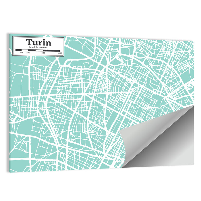 Turin Teal City Map Wall Art as a poster print