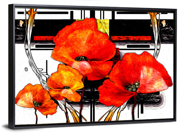 Poppy Closeup Abstract Wall Art as a framed canvas