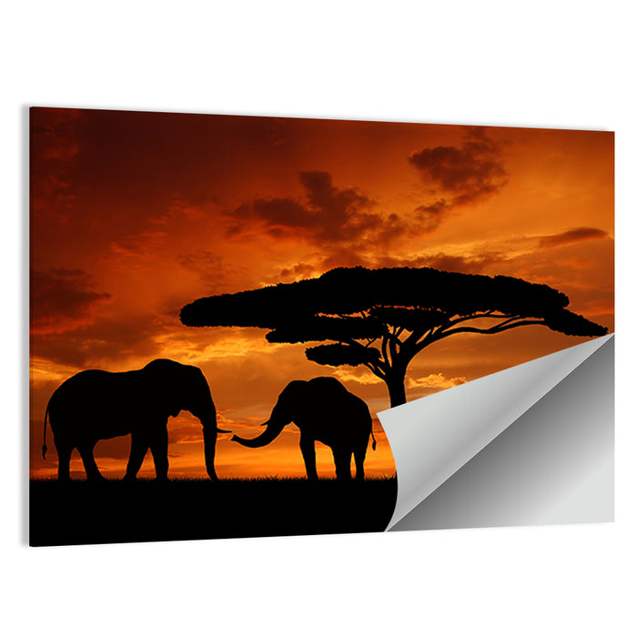 Three Elephants at Sunset Wall Art as a poster print