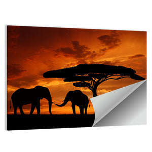 Elephants Family Silhouette Wall Art