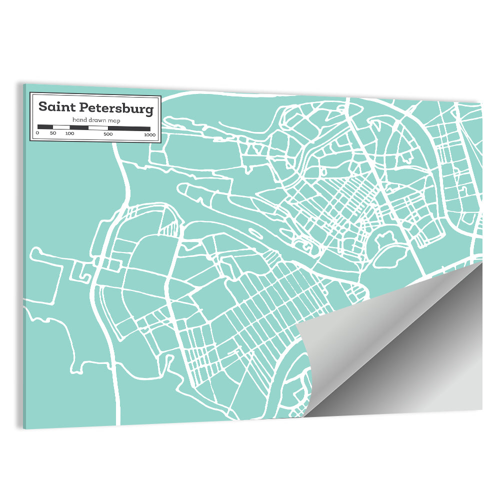 Saint Petersburg Teal City Map Wall Art