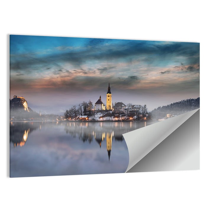 Lake Bled Misty Sunset Wall Art as a poster print