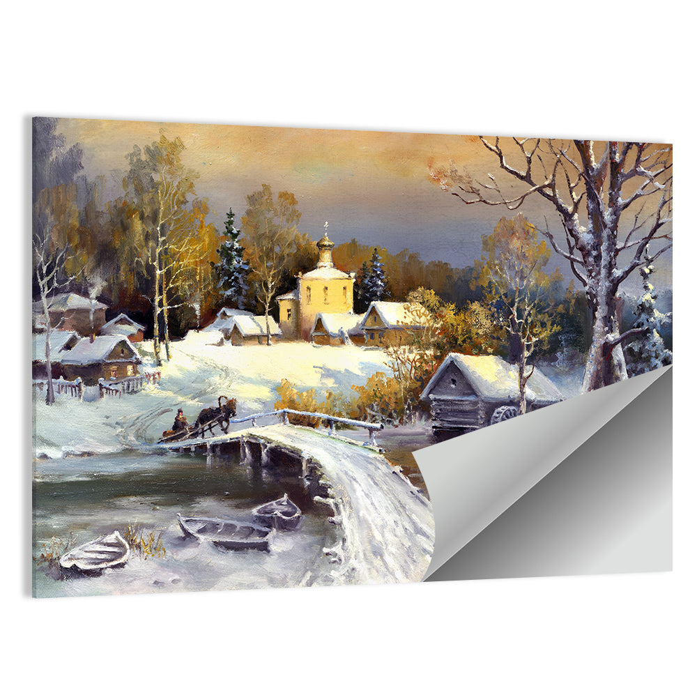 Snowy Village Bridge Wall Art