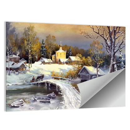 Snowy Village Bridge Wall Art