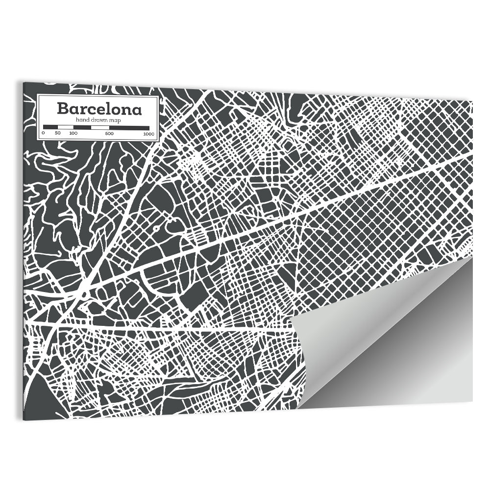 Barcelona Street Grid Map Wall Art