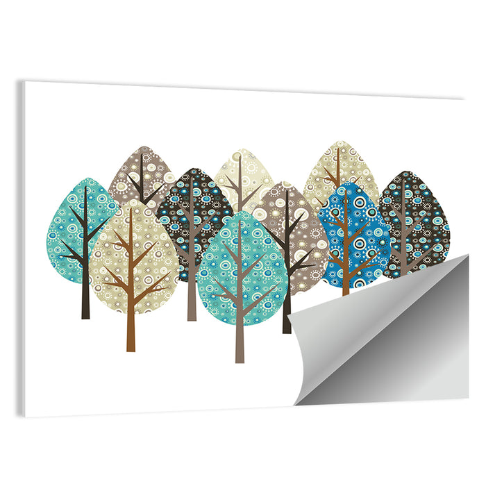 Blue Autumn Patterned Trees Wall Art as a poster print