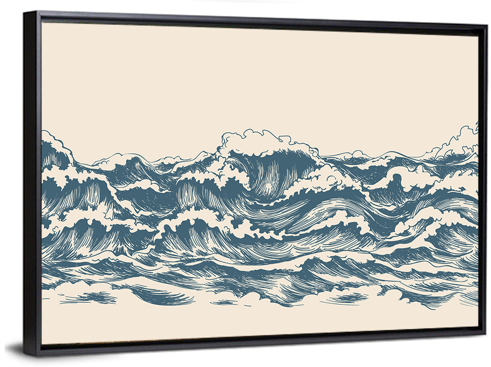 Ink Style Sea Waves Sketch Wall Art