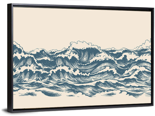 Ink Style Sea Waves Sketch Wall Art