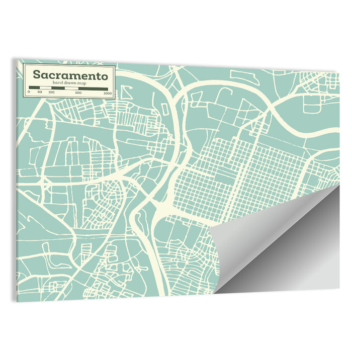 Sacramento River Map Wall Art as a poster print