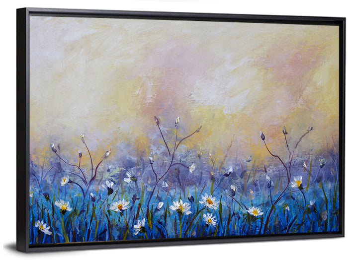 Chamomile Wildflower Meadow Wall Art as a framed canvas