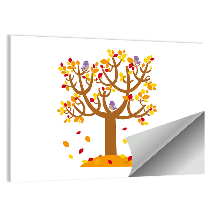 Autumn Tree with Perching Birds Wall Art as a poster print