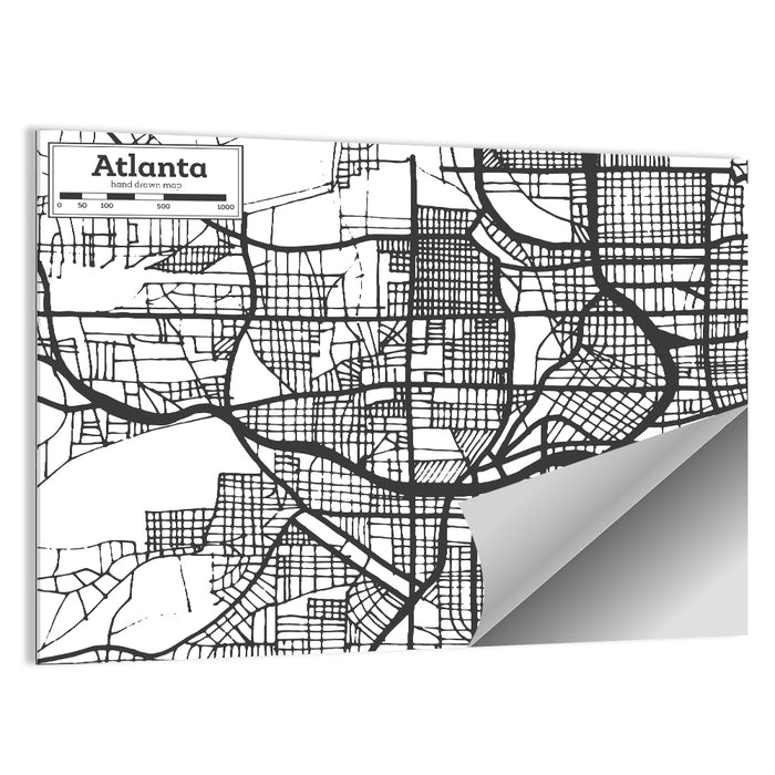 Atlanta Hand-drawn City Map Wall Art as a poster print