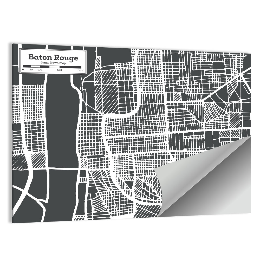 Baton Rouge Street Grid Map Wall Art