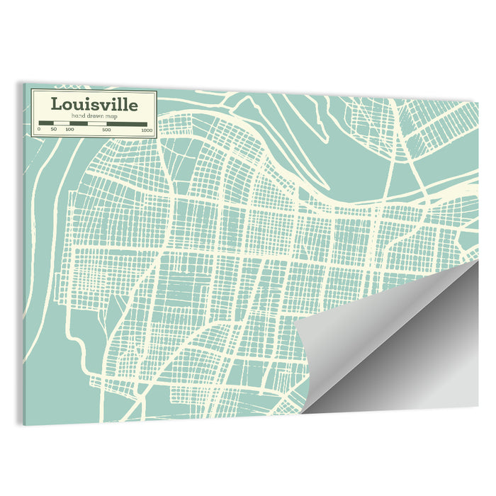 Louisville Kentucky Minimalist City Map Wall Art as a poster print
