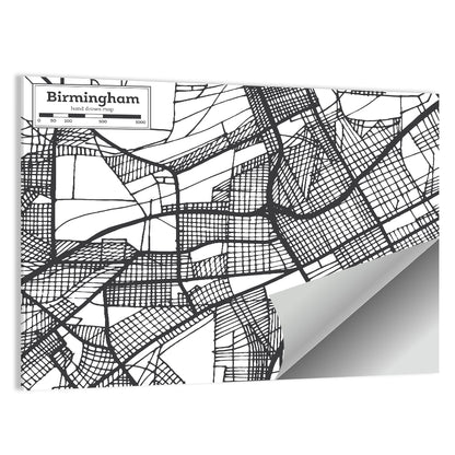 Birmingham Black and White City Map Wall Art