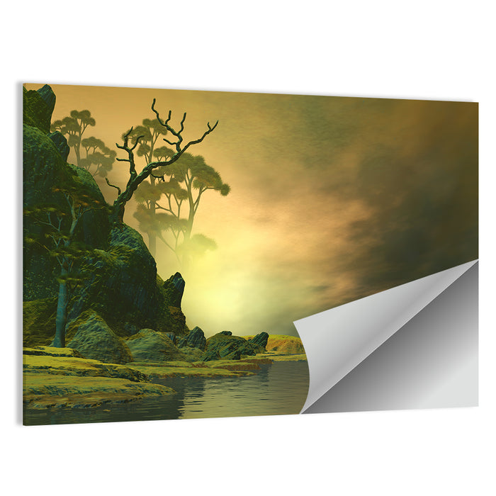 Misty Lake at Dusk Wall Art as a poster print
