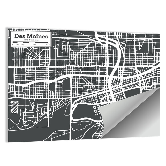 Des Moines Grid Map Wall Art as a poster print