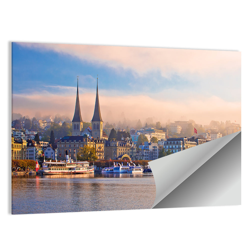Hofkirche Lucerne Morning Reflection Wall Art