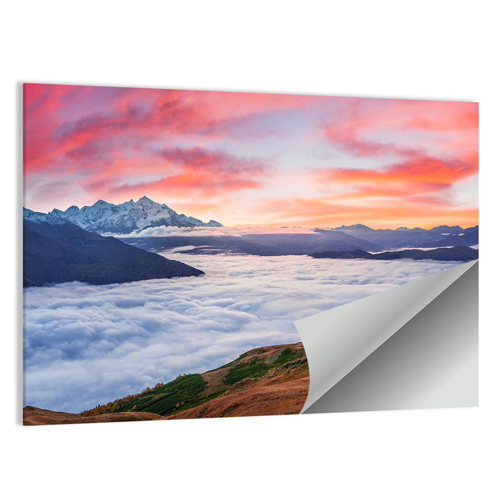 Mt Tetnuld Sunrise Over Clouds Wall Art