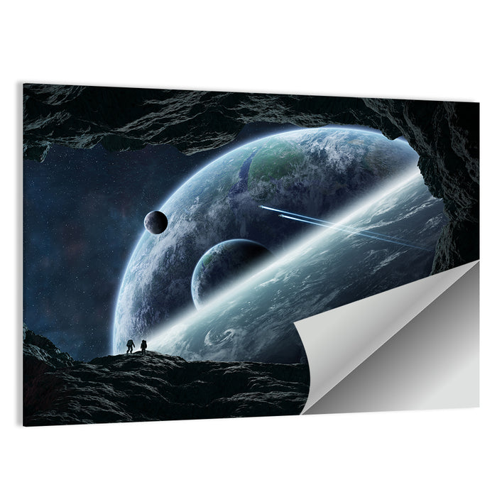 Astronaut Silhouettes in Cave Wall Art as a poster print