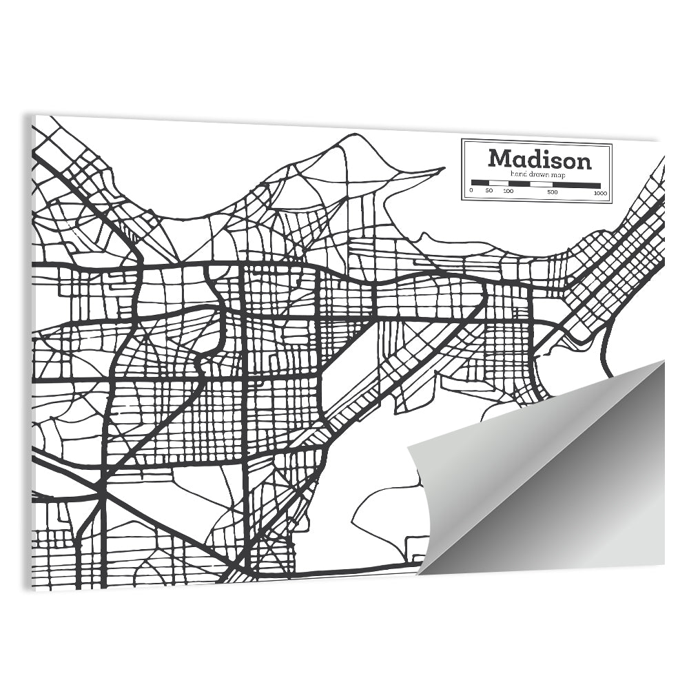 Hand Drawn Madison City Map Wall Art