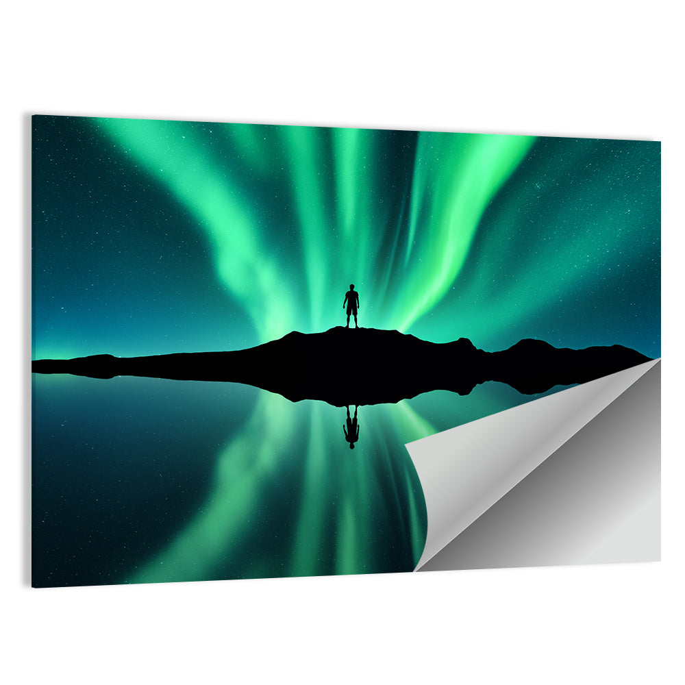 Northern Lights Over Mountain Lake, Norway Wall Art