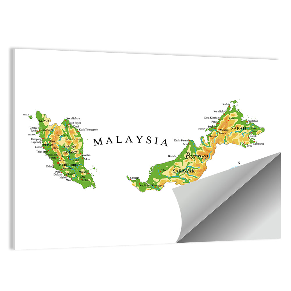 Malaysia Topographic Map Wall Art