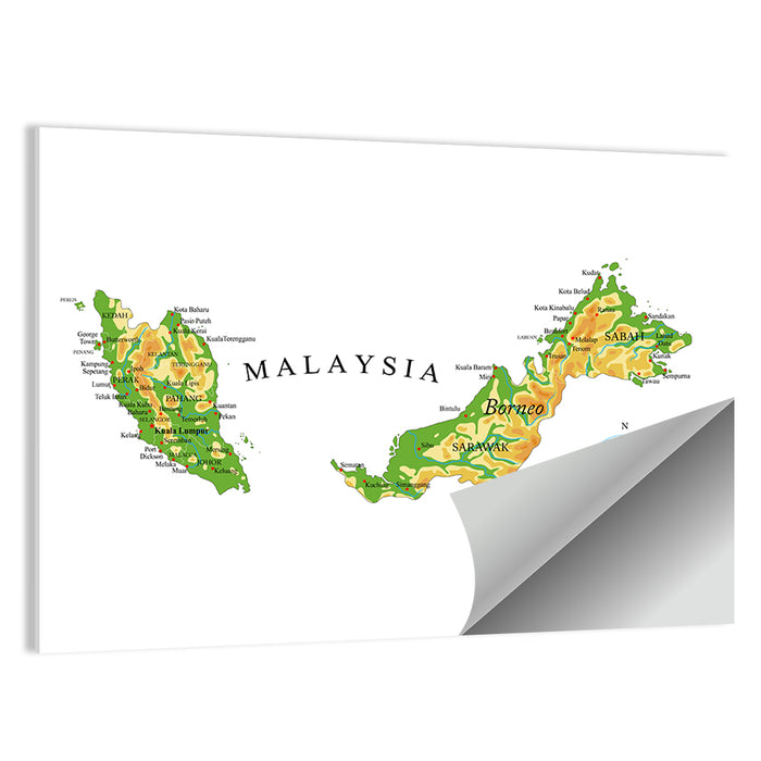 Malaysia Topographic Map Wall Art as a poster print