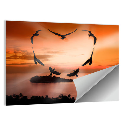Heart-shaped Birds at Sunset Wall Art