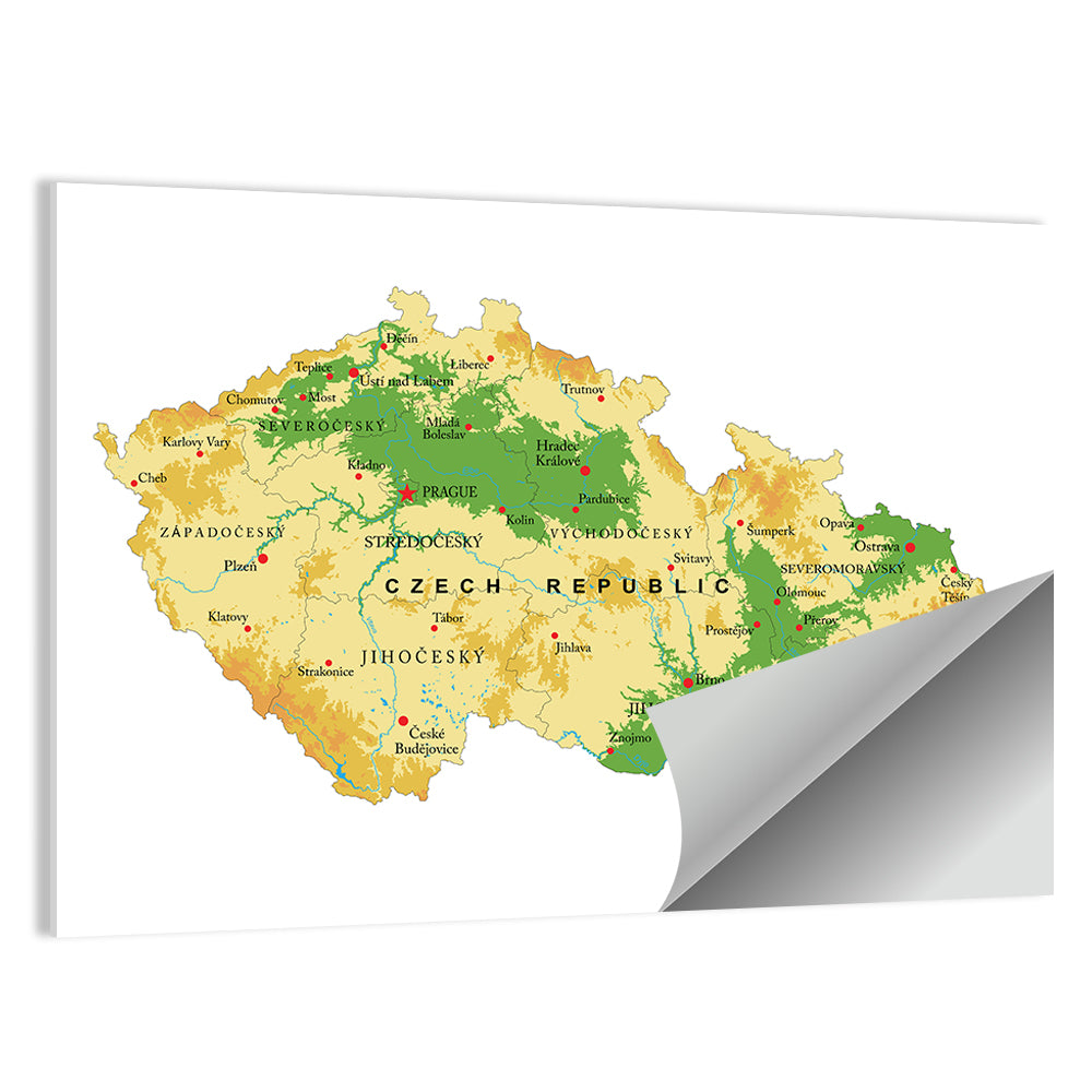 Czech Republic Topographic Relief Map Wall Art