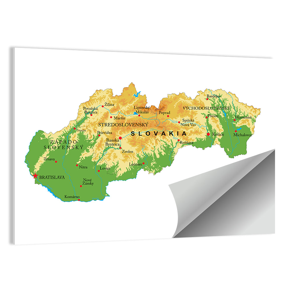 Slovakia Topographic Relief Map Wall Art