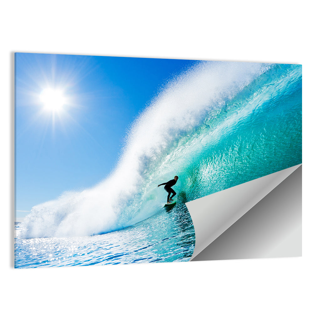 Surfer Inside Blue Barrel Wave Wall Art