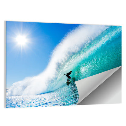 Surfer Inside Blue Barrel Wave Wall Art