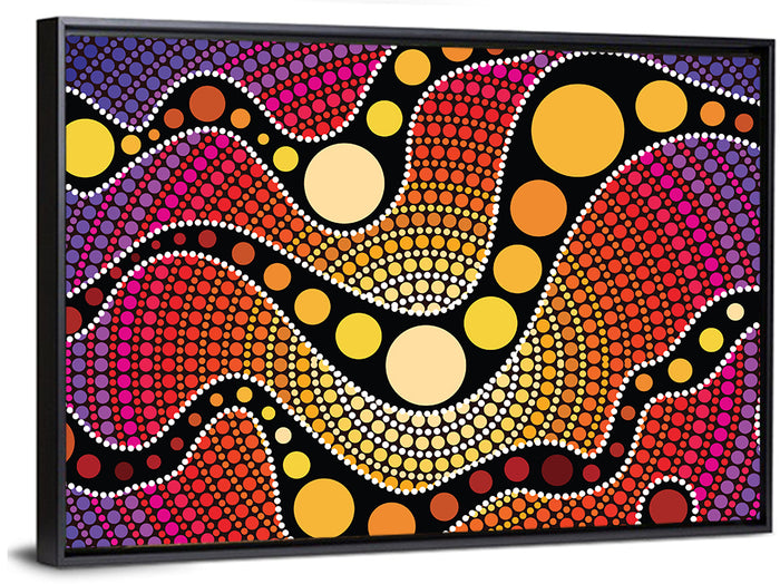 Aboriginal Dot Waves Wall Art as a framed canvas