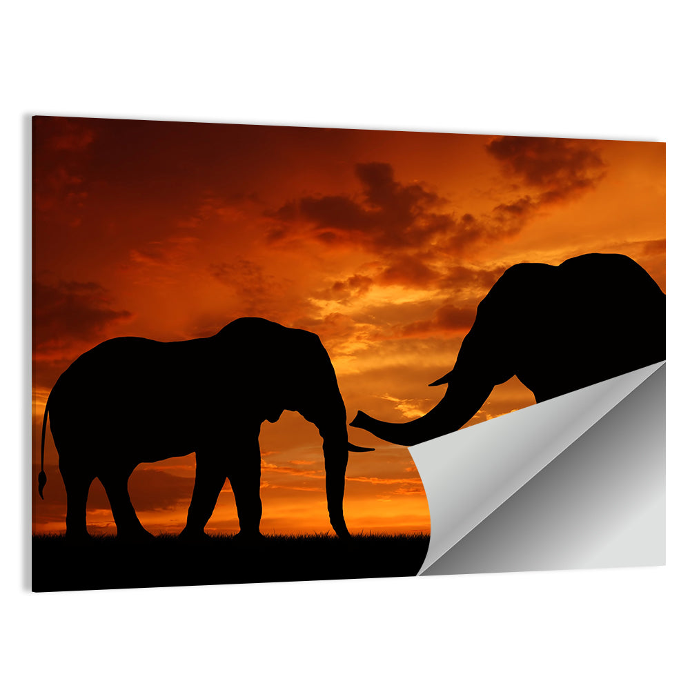 Elephants at Golden Sunset Wall Art