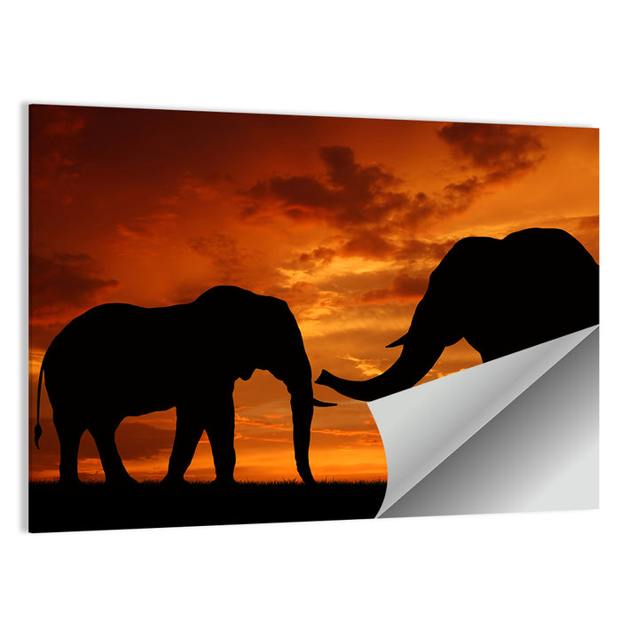 Elephants at Golden Sunset Wall Art as a poster print