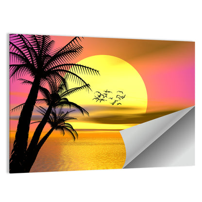 Tropical Sunset with Palm Silhouettes Wall Art