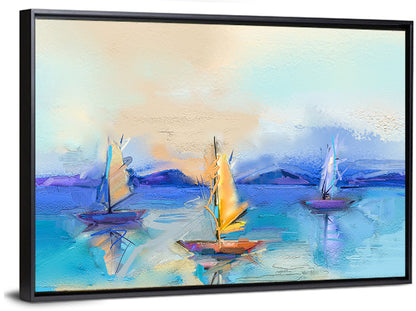 Three Sailboats at Sunset Wall Art
