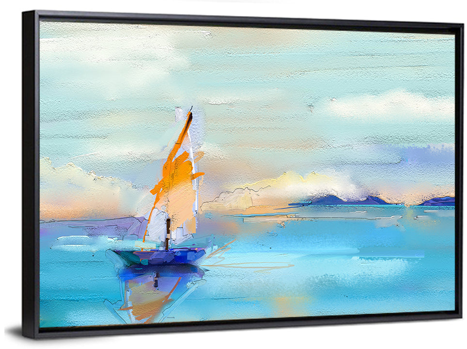 Vibrant Orange Sailboat Seascape Wall Art