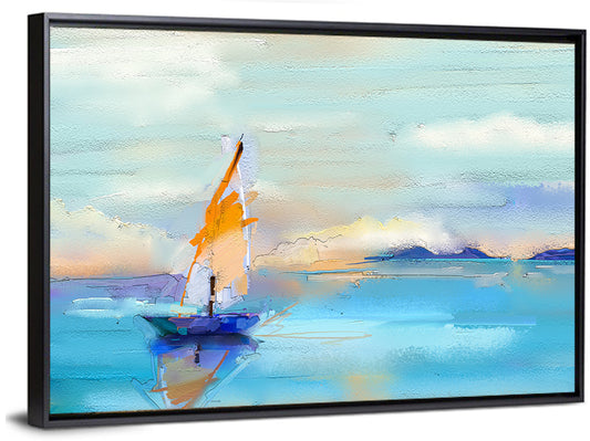Vibrant Orange Sailboat Seascape Wall Art