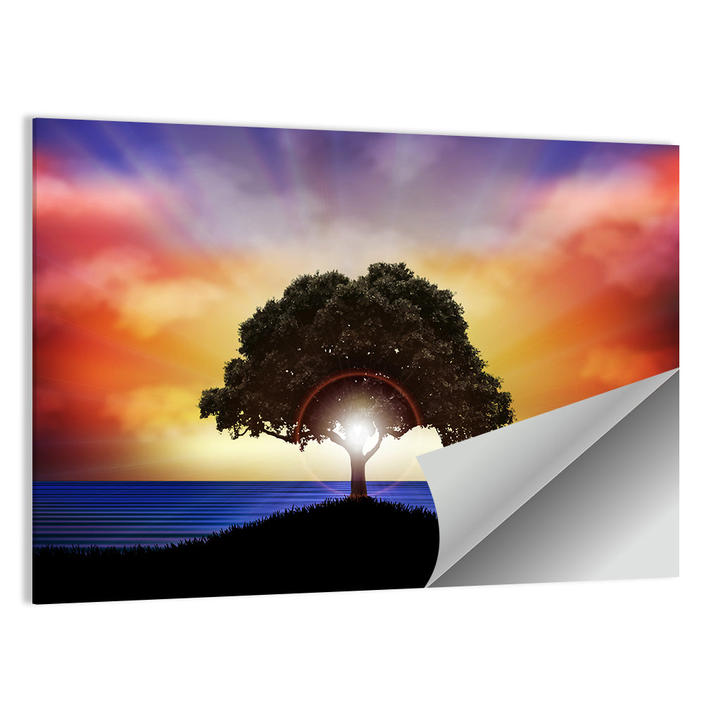 Coastal Sunset Tree Silhouette Wall Art