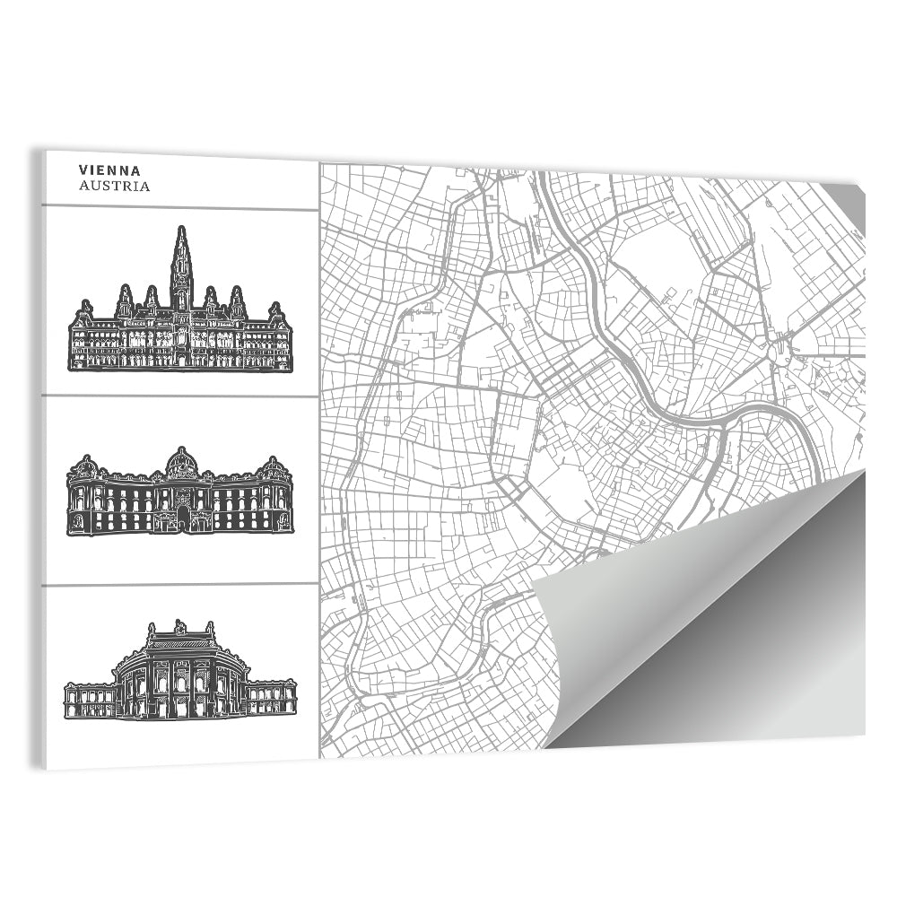 Vienna Map with Landmark Silhouettes Wall Art
