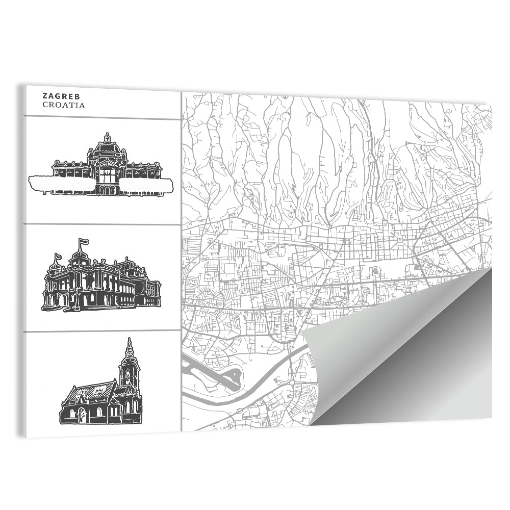Zagreb Architectural Map Wall Art