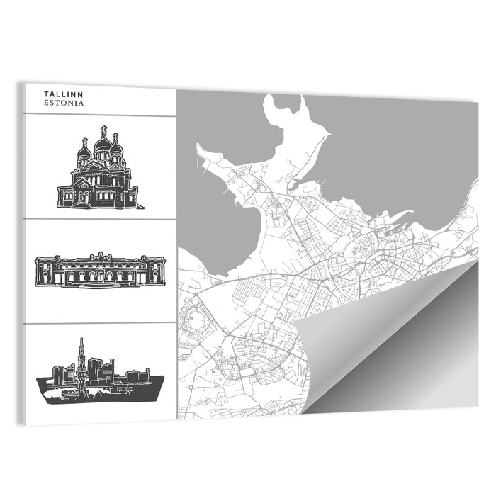Tallinn Map with Cathedral and Palace Wall Art as a poster print